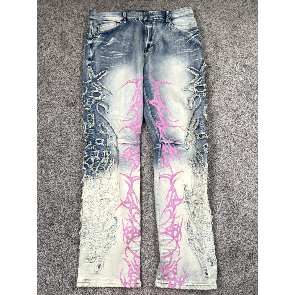Smoke Rise NY Jeans Mens 28 Straight Fit Thrashed Art To Wear Streetwear NEW